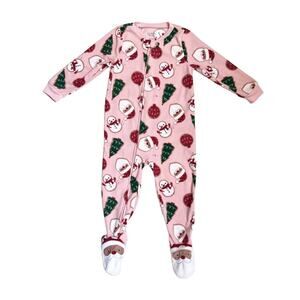 Carters Pink One Piece Christmas Snowman Santa Fleece Footed Pajamas 2T Winter